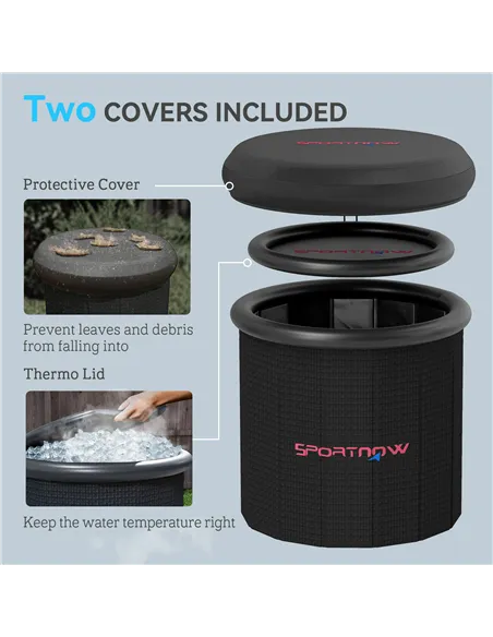SPORTNOW 300L Outdoor Ice Bath Tub, with Lid, Cover, Carry Bag, Black
