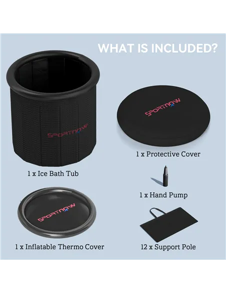 SPORTNOW 300L Outdoor Ice Bath Tub, with Lid, Cover, Carry Bag, Black