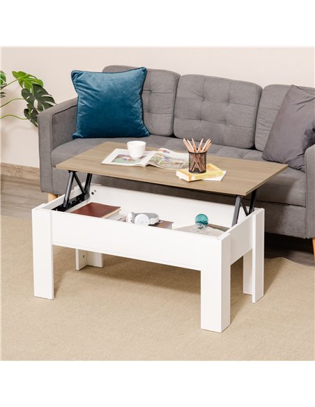 HOMCOM Lift Top Coffee Table with Hidden Storage Compartment, Lift Tabletop Pop-Up Center Table for Living Room
