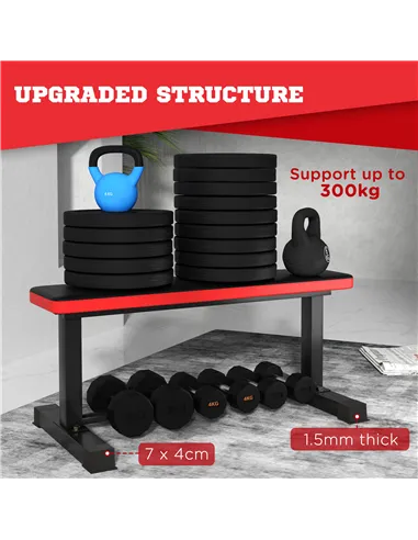 SPORTNOW Flat Weight Bench, 300KG Weight Capacity Workout Bench with Dumbbell Rack