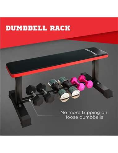 SPORTNOW Flat Weight Bench, 300KG Weight Capacity Workout Bench with Dumbbell Rack