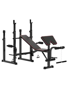 SPORTNOW Weight Bench with Two Barbell Racks, Leg Curl Machine, Preacher Curl Bench, Black