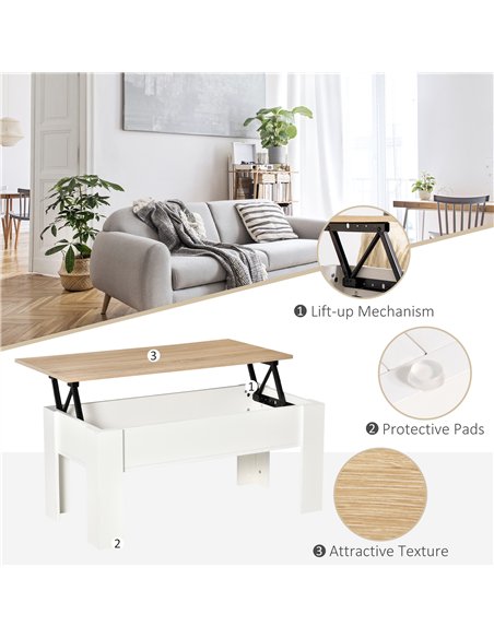 HOMCOM Lift Top Coffee Table with Hidden Storage Compartment, Lift Tabletop Pop-Up Center Table for Living Room