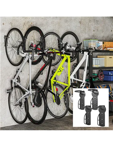 SPORTNOW 4 Pack Bike Rack, Wall Mounted Bicycle Hanger Hook, Foldable Garage Bike Wall Rack, Bicycle Storage Holder for Indoor O