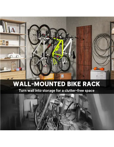 SPORTNOW 4 Pack Bike Rack, Wall Mounted Bicycle Hanger Hook, Foldable Garage Bike Wall Rack, Bicycle Storage Holder for Indoor O