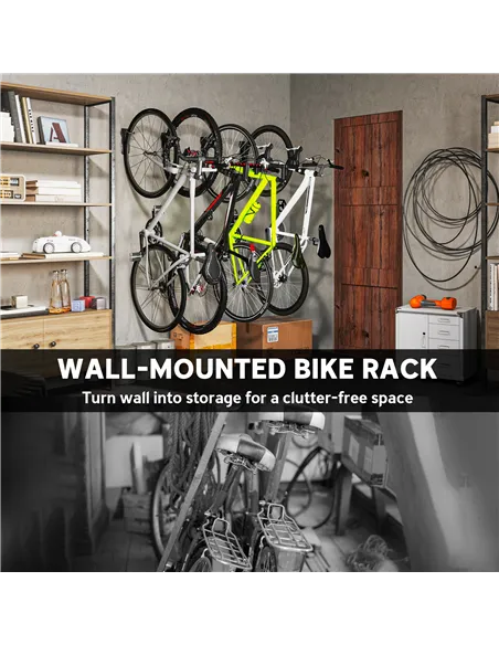 SPORTNOW 4 Pack Bike Rack, Wall Mounted Bicycle Hanger Hook, Foldable Garage Bike Wall Rack, Bicycle Storage Holder for Indoor O