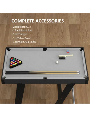 SPORTNOW 3.5ft Folding Pool Table, Snooker Table with Two Cues, 16 Balls, Chalk, Triangle, Brush - Grey