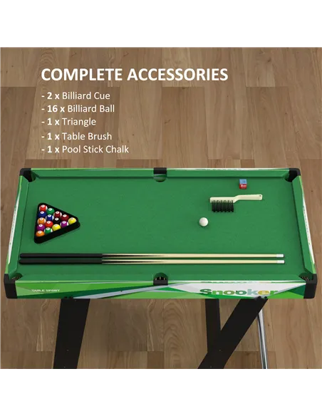 SPORTNOW 104cm Folding Mini Pool Table Set with 2 Cues, 16 Balls, Chalk, Triangle, Brush, Green
