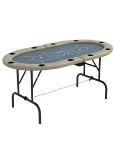 SPORTNOW 8 Player Folding Poker Table, with Cup Holders, Cushioning Edge, Brown and Blue