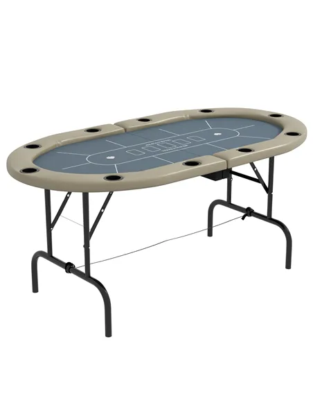 SPORTNOW 8 Player Folding Poker Table, with Cup Holders, Cushioning Edge, Brown and Blue