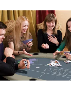 SPORTNOW 8 Player Folding Poker Table, with Cup Holders, Cushioning Edge, Brown and Blue 2
