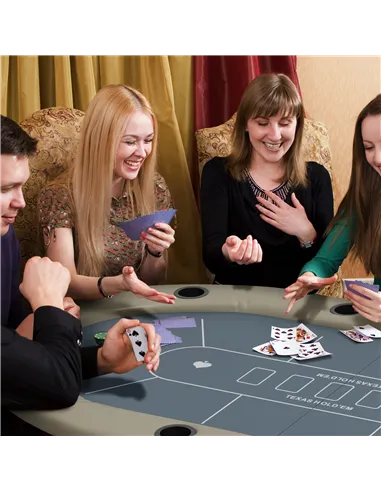 SPORTNOW 8 Player Folding Poker Table, with Cup Holders, Cushioning Edge, Brown and Blue