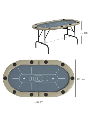 SPORTNOW 8 Player Folding Poker Table, with Cup Holders, Cushioning Edge, Brown and Blue