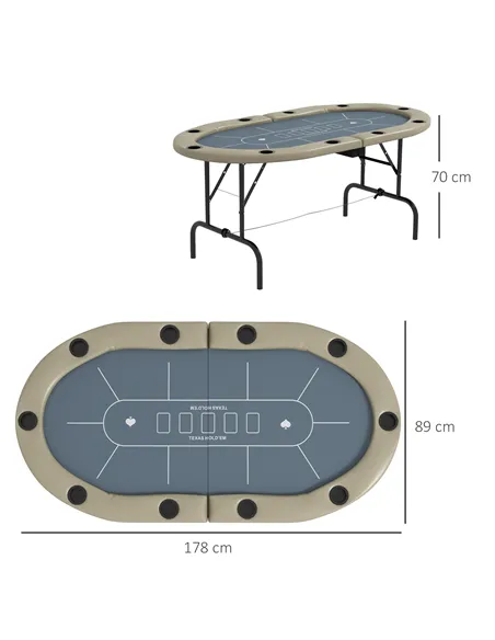 SPORTNOW 8 Player Folding Poker Table, with Cup Holders, Cushioning Edge, Brown and Blue