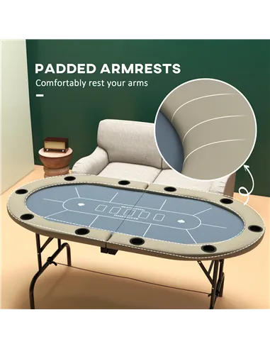 SPORTNOW 8 Player Folding Poker Table, with Cup Holders, Cushioning Edge, Brown and Blue