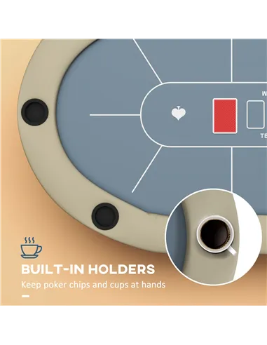 SPORTNOW 8 Player Folding Poker Table, with Cup Holders, Cushioning Edge, Brown and Blue