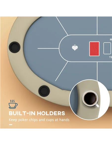SPORTNOW 8 Player Folding Poker Table, with Cup Holders, Cushioning Edge, Brown and Blue