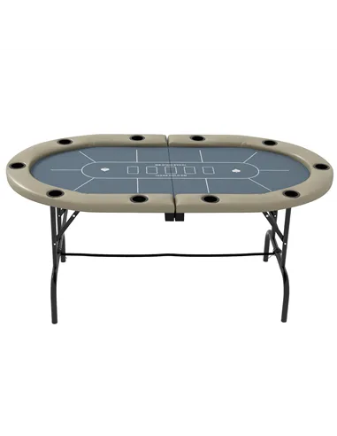 SPORTNOW 8 Player Folding Poker Table, with Cup Holders, Cushioning Edge, Brown and Blue