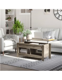 HOMCOM Lift Top Coffee Table w/ Hidden Storage Compartment Open Shelves Lift Tabletop Pop Up Centre Table for Living Room Oak Ef 2
