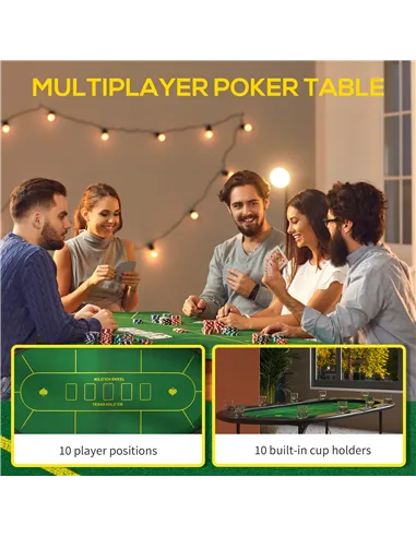 SPORTNOW Foldable Poker Mat, 10-Player Table Top with Cup Holder, Carry Bag - Green