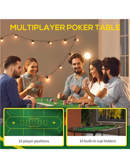 SPORTNOW Foldable Poker Mat, 10-Player Table Top with Cup Holder, Carry Bag - Green