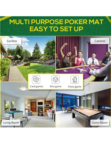 SPORTNOW Foldable Poker Mat, 10-Player Table Top with Cup Holder, Carry Bag - Green