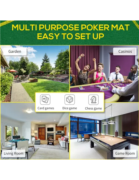 SPORTNOW Foldable Poker Mat, 10-Player Table Top with Cup Holder, Carry Bag - Green
