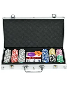 SPORTNOW 300-Piece Poker Chips Set, Poker Set with Mat, Chips, Two Card Decks, Dealer, Five Dices