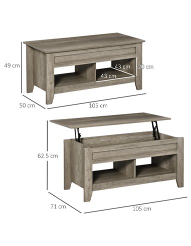HOMCOM Lift Top Coffee Table w/ Hidden Storage Compartment Open Shelves Lift Tabletop Pop Up Centre Table for Living Room Oak Ef