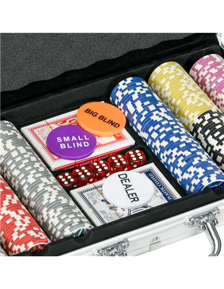 SPORTNOW 300-Piece Poker Chips Set, Poker Set with Mat, Chips, Two Card Decks, Dealer, Five Dices