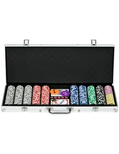 SPORTNOW 500-Piece Poker Chips Set, Poker Set with Mat, Chips, Two Card Decks, Dealer, Five Dices