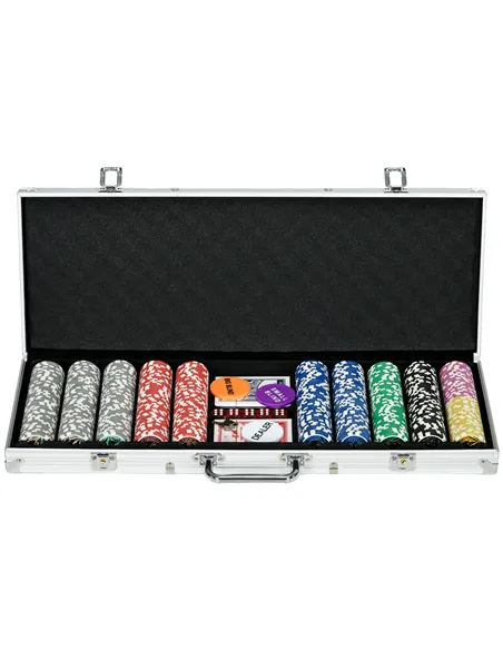 SPORTNOW 500-Piece Poker Chips Set, Poker Set with Mat, Chips, Two Card Decks, Dealer, Five Dices