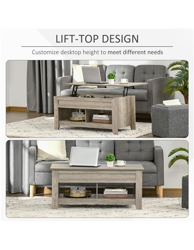 HOMCOM Lift Top Coffee Table w/ Hidden Storage Compartment Open Shelves Lift Tabletop Pop Up Centre Table for Living Room Oak Ef