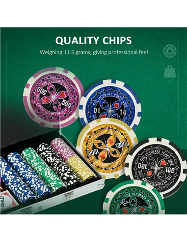 SPORTNOW 500-Piece Poker Chips Set, Poker Set with Mat, Chips, Two Card Decks, Dealer, Five Dices