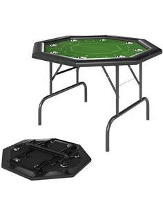 SPORTNOW 8 Player Folding Poker Table, Portable Octagon Blackjack Table with Cup Holders with Cup Holders, Padded Edge, Green