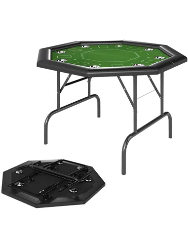 SPORTNOW 8 Player Folding Poker Table, Portable Octagon Blackjack Table with Cup Holders with Cup Holders, Padded Edge, Green