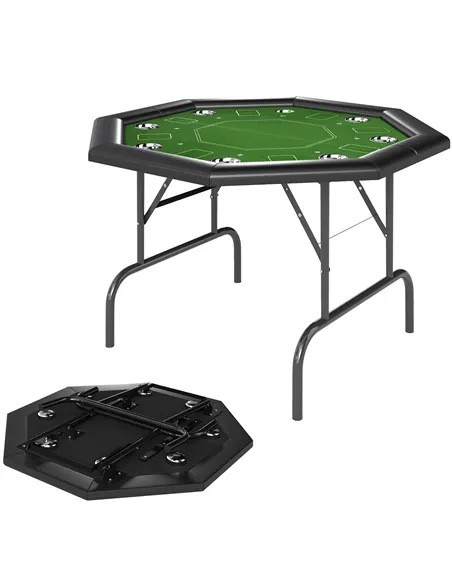 SPORTNOW 8 Player Folding Poker Table, Portable Octagon Blackjack Table with Cup Holders with Cup Holders, Padded Edge, Green