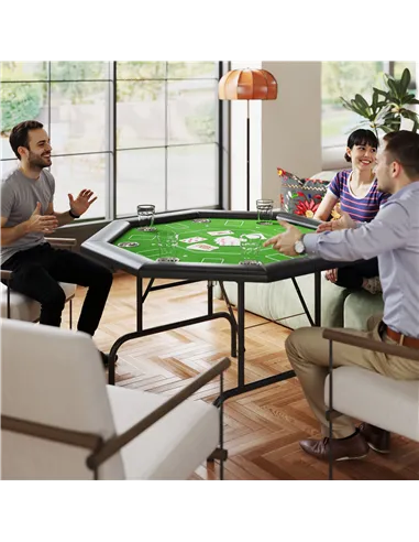 SPORTNOW 8 Player Folding Poker Table, Portable Octagon Blackjack Table with Cup Holders with Cup Holders, Padded Edge, Green
