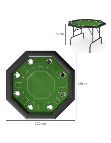 SPORTNOW 8 Player Folding Poker Table, Portable Octagon Blackjack Table with Cup Holders with Cup Holders, Padded Edge, Green