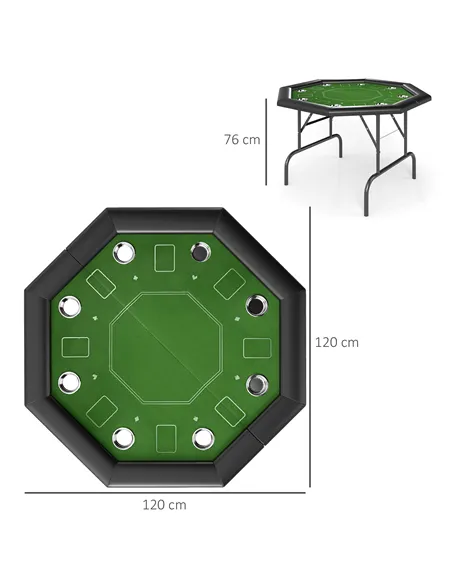 SPORTNOW 8 Player Folding Poker Table, Portable Octagon Blackjack Table with Cup Holders with Cup Holders, Padded Edge, Green