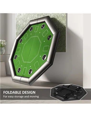 SPORTNOW 8 Player Folding Poker Table, Portable Octagon Blackjack Table with Cup Holders with Cup Holders, Padded Edge, Green