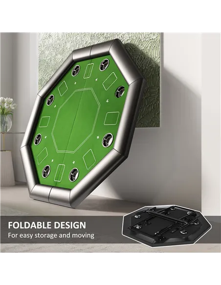 SPORTNOW 8 Player Folding Poker Table, Portable Octagon Blackjack Table with Cup Holders with Cup Holders, Padded Edge, Green