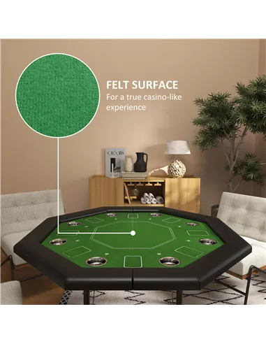 SPORTNOW 8 Player Folding Poker Table, Portable Octagon Blackjack Table with Cup Holders with Cup Holders, Padded Edge, Green