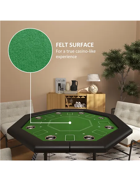 SPORTNOW 8 Player Folding Poker Table, Portable Octagon Blackjack Table with Cup Holders with Cup Holders, Padded Edge, Green