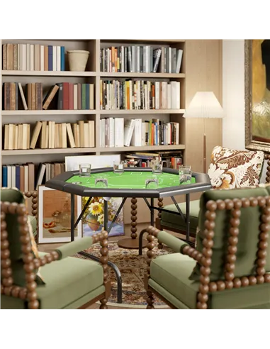 SPORTNOW 8 Player Folding Poker Table, Portable Octagon Blackjack Table with Cup Holders with Cup Holders, Padded Edge, Green