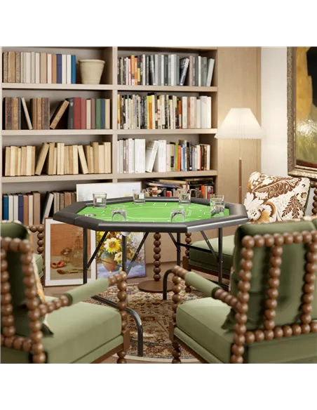 SPORTNOW 8 Player Folding Poker Table, Portable Octagon Blackjack Table with Cup Holders with Cup Holders, Padded Edge, Green