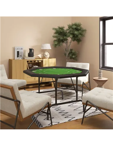 SPORTNOW 8 Player Folding Poker Table, Portable Octagon Blackjack Table with Cup Holders with Cup Holders, Padded Edge, Green