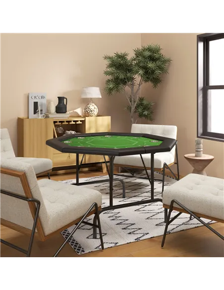 SPORTNOW 8 Player Folding Poker Table, Portable Octagon Blackjack Table with Cup Holders with Cup Holders, Padded Edge, Green
