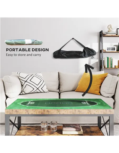 SPORTNOW Professional Poker Mat, Six-Player Water-resistant Poker Table with Felt Surface, Carry Bag, Green