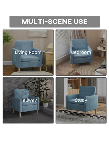 HOMCOM Modern Accent Chair, Comfy Fireside Chair, Upholstered Armchair for Living Room, Bedroom, Home Office, Blue